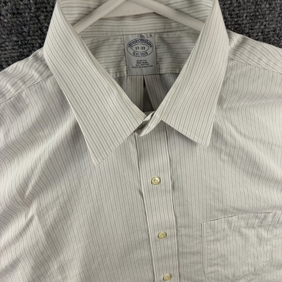 Brooks Brothers Non-Iron Slim Gray 17 33 Striped Cotton Shirt Mens Button Up - Picture 7 of 16